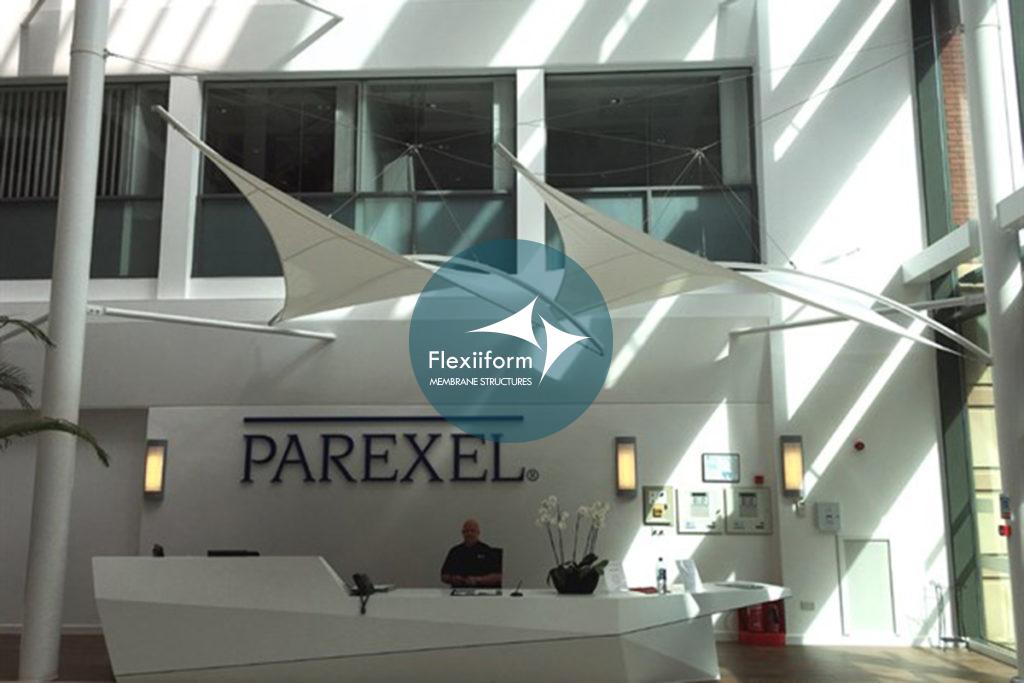 Mẫu mái che cánh buồm quầy tiếp tân Reception Shading, Nottingham | Nguồn ảnh: Tensile Fabric UK