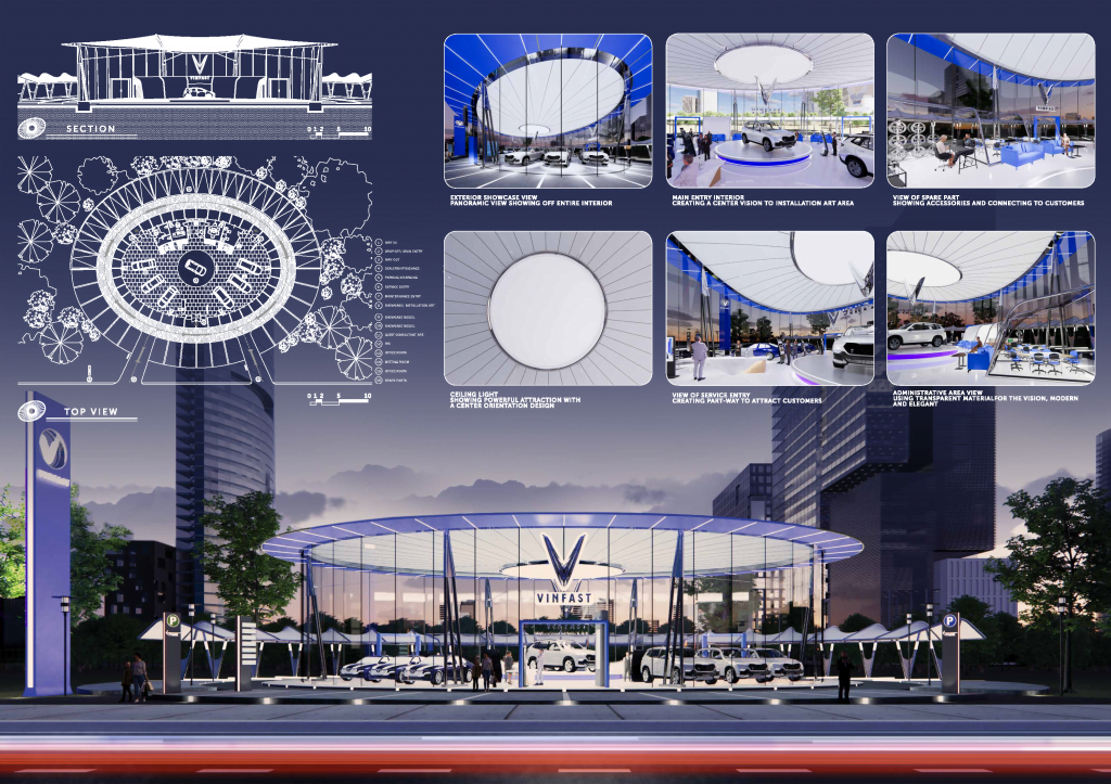 bài dự thi Mái che bạt căng showroom xe ô tô