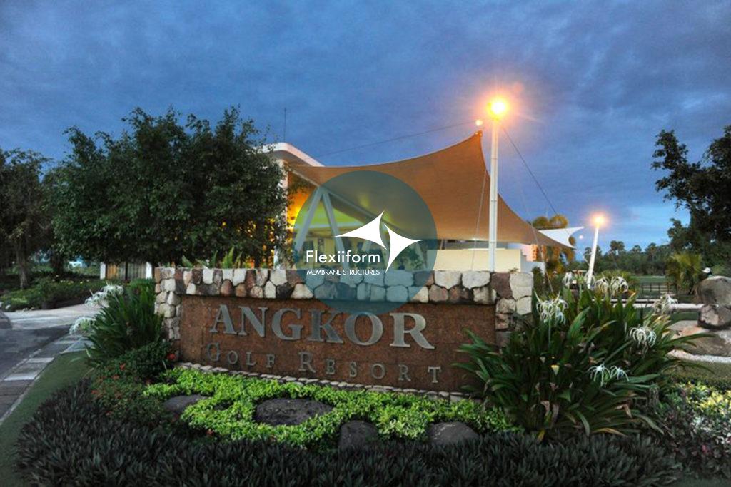 Tổng quan dự án mái che bạt căng sân golf tại Angkor Golf Resort.