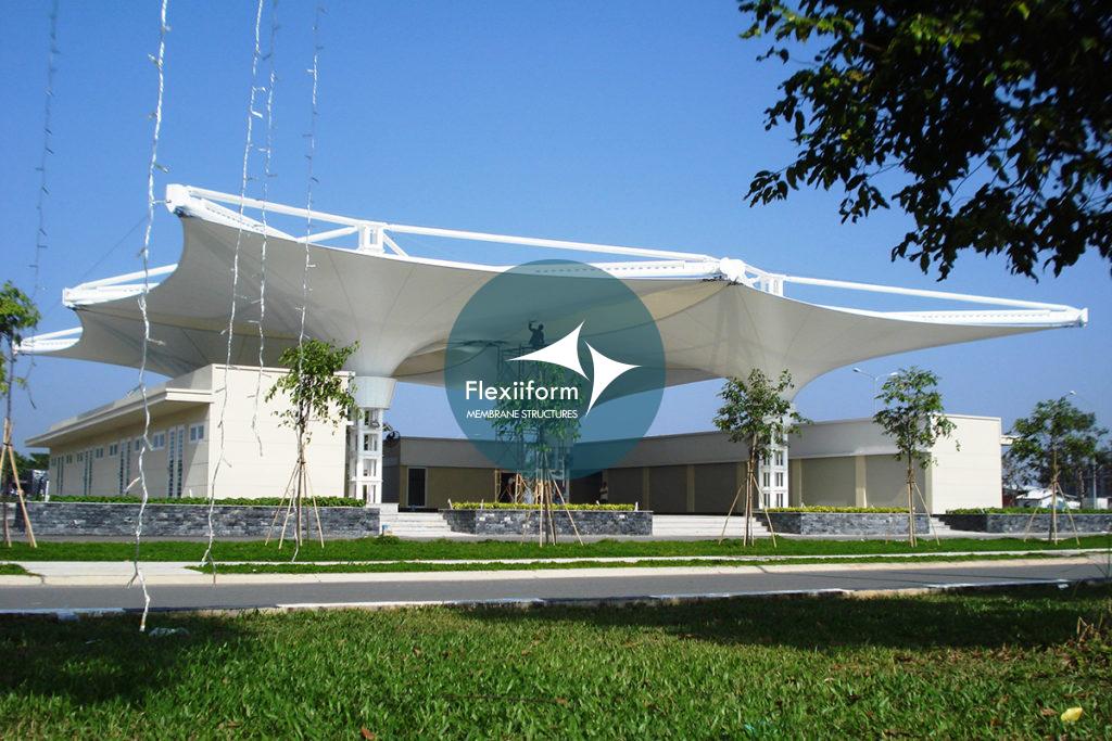 Tổng quan dự án mái che chóp phễu tại Food Court Becamex, Bình Dương.