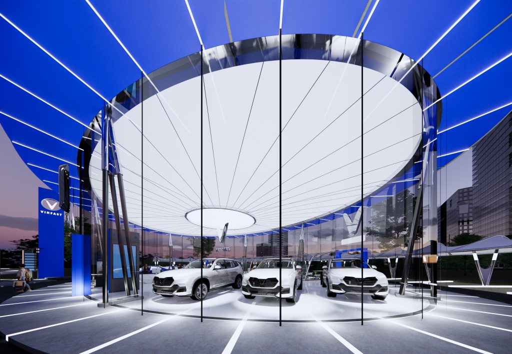 Mái che bạt căng showroom xe ô tô cận cảnh