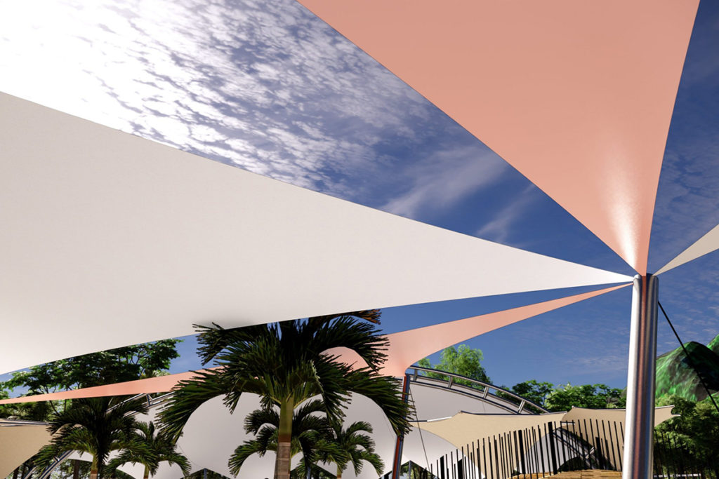 Mái che dạng cánh buồm đa màu sắc, che nắng, mưa cho Phú Quốc