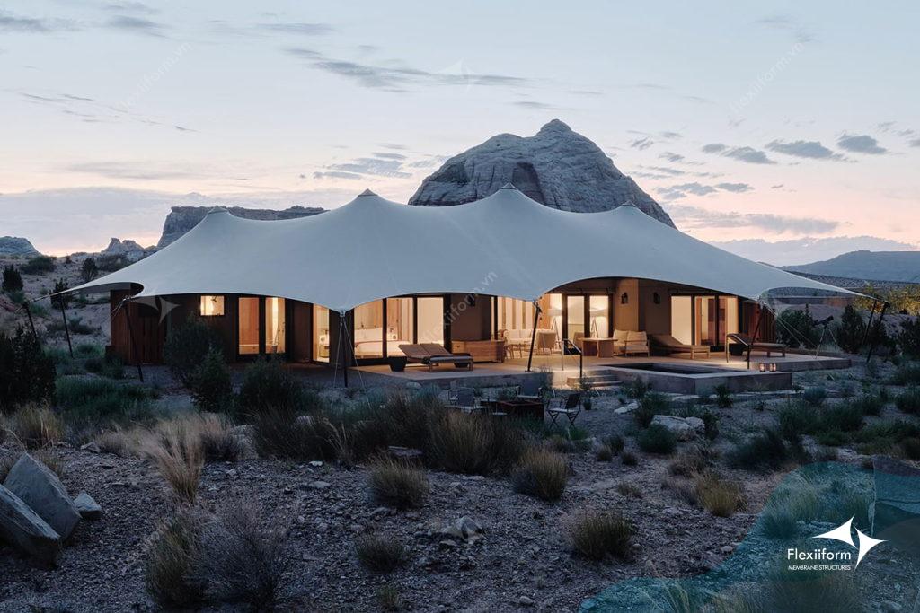 Thiết kế mái che bạt căng dạng glamping tent cho sở thú
