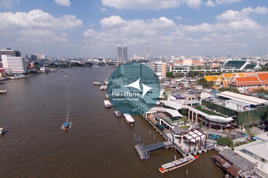 Tổng quan dự án mái che bến tàu tại Tha Maharaj, Bangkok.