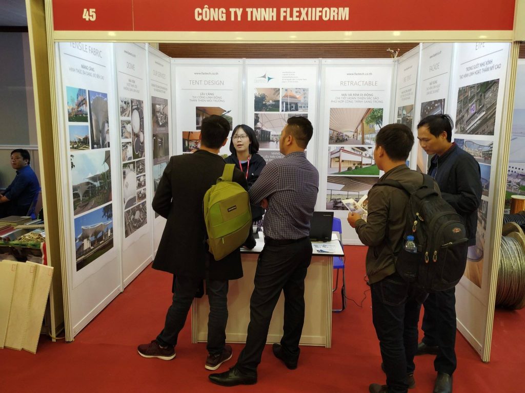 Thi công mái che bạt căng Hà Nội - Flexiiform tại triển lãm Vietbuild