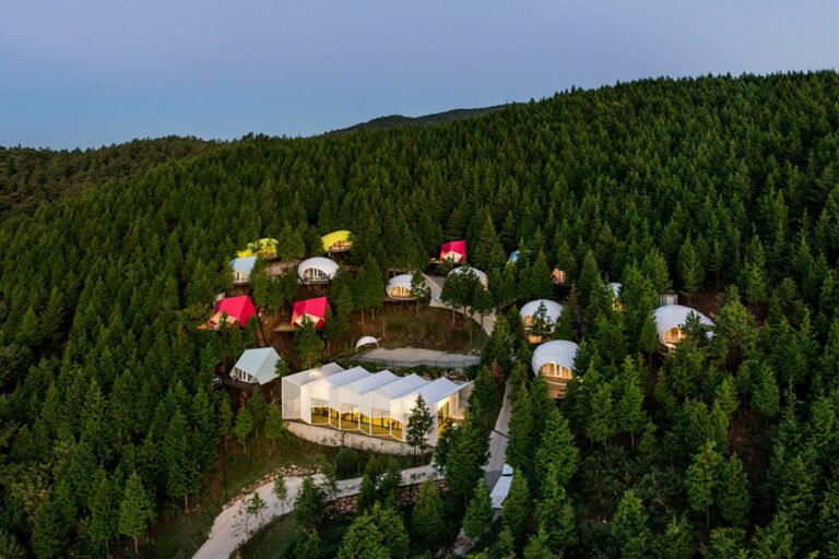 Toàn cảnh Glamping Resort SJCC giữa rừng thông