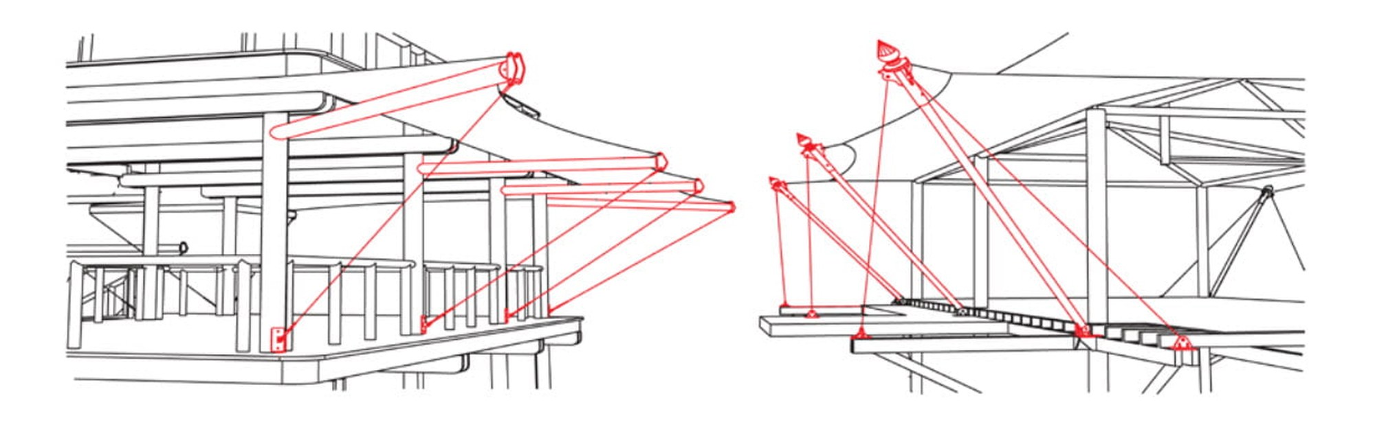 Stretch canvas detail transmits force to the column_Tie down cable