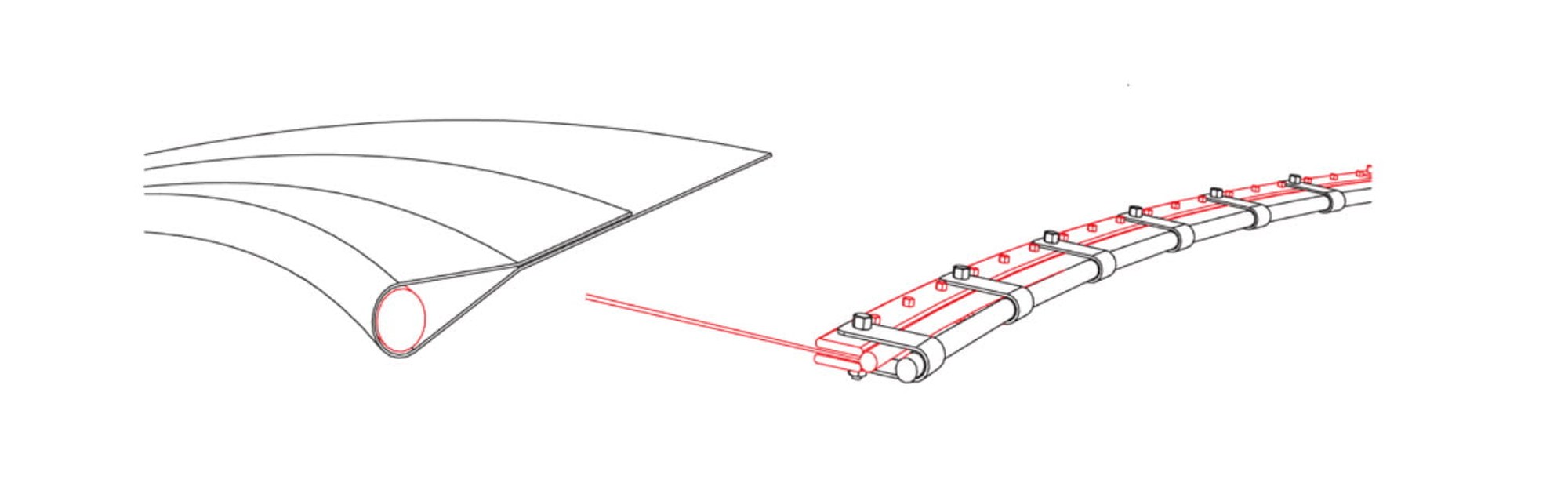 Technical details of architectural stretch canvas in the form of Boundary cable