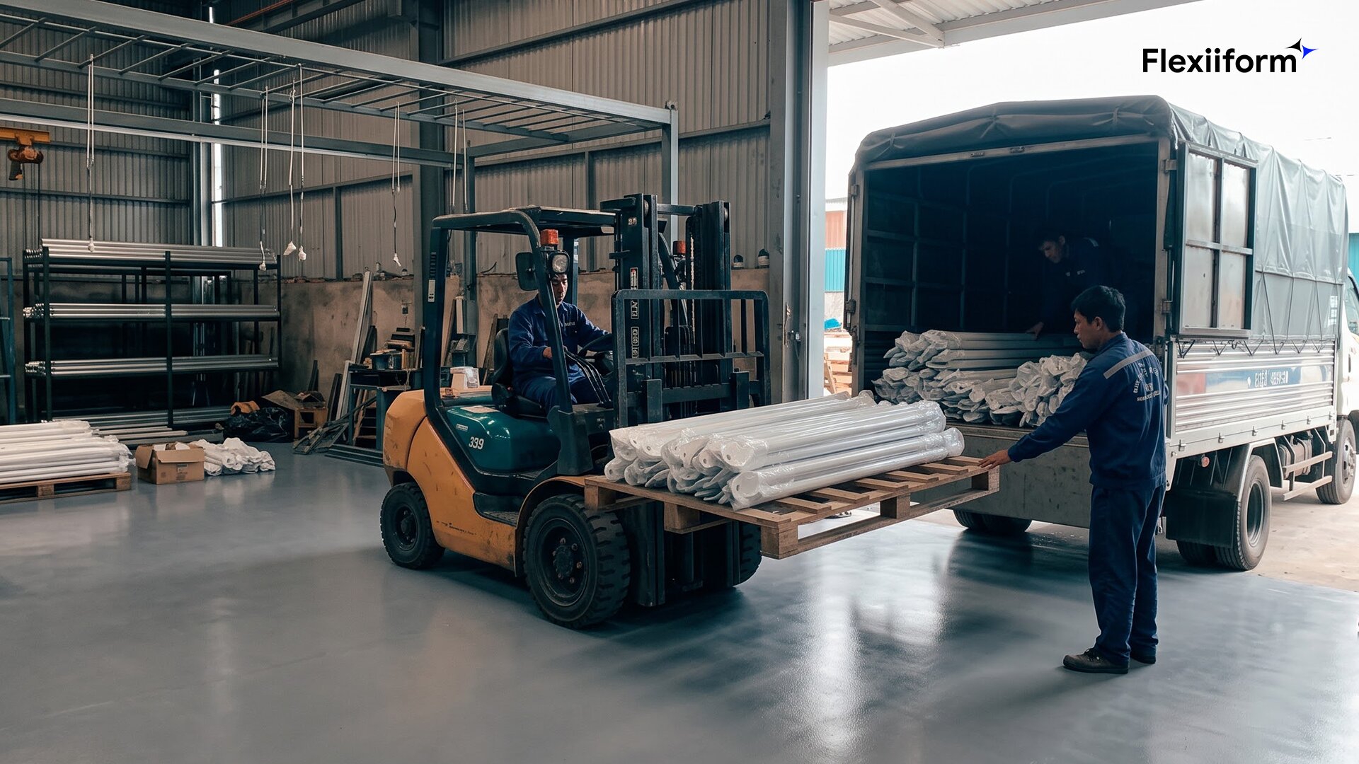 Xe nâng chất thanh khung lên xe tải